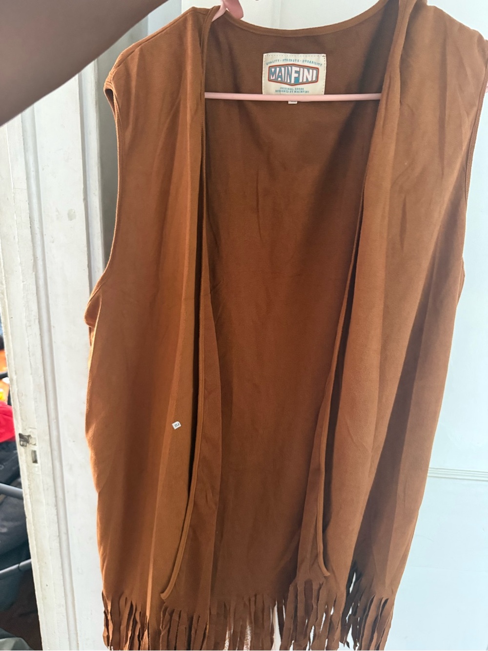 Mainfini camel long fringed vest